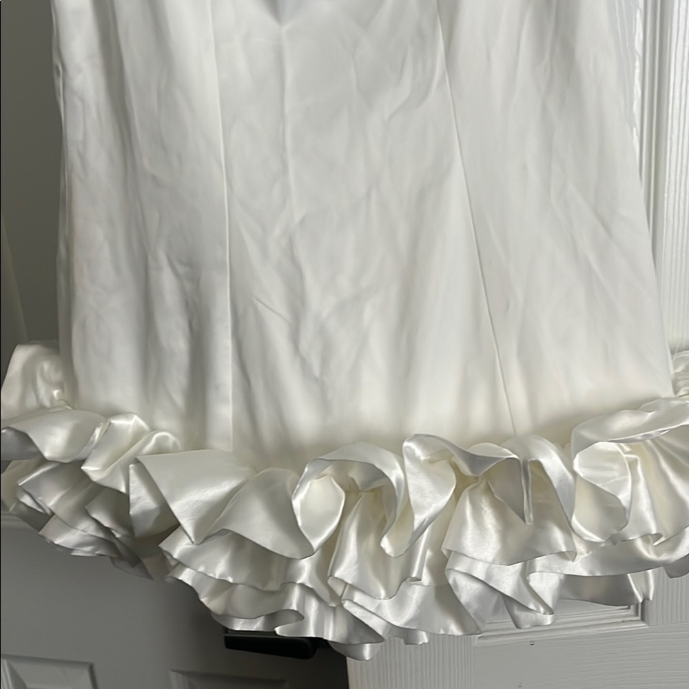 White Satin Ruffle Dress - Picture 2 of 7